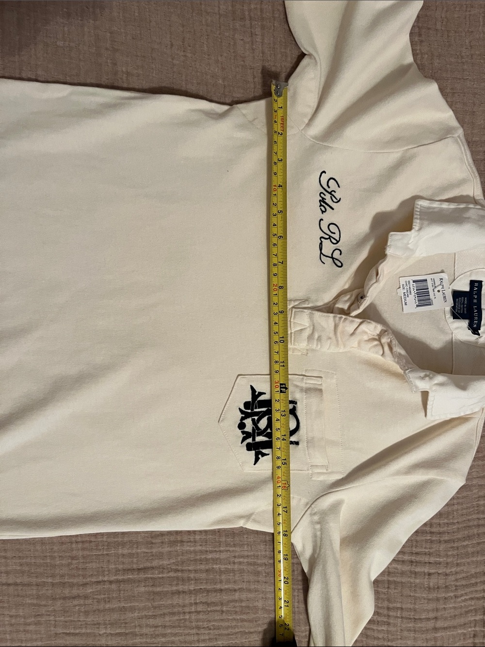 Ralph Lauren Cream Long Sleeve Rugby Polo with Embroidered Crest - Picture 9 of 10